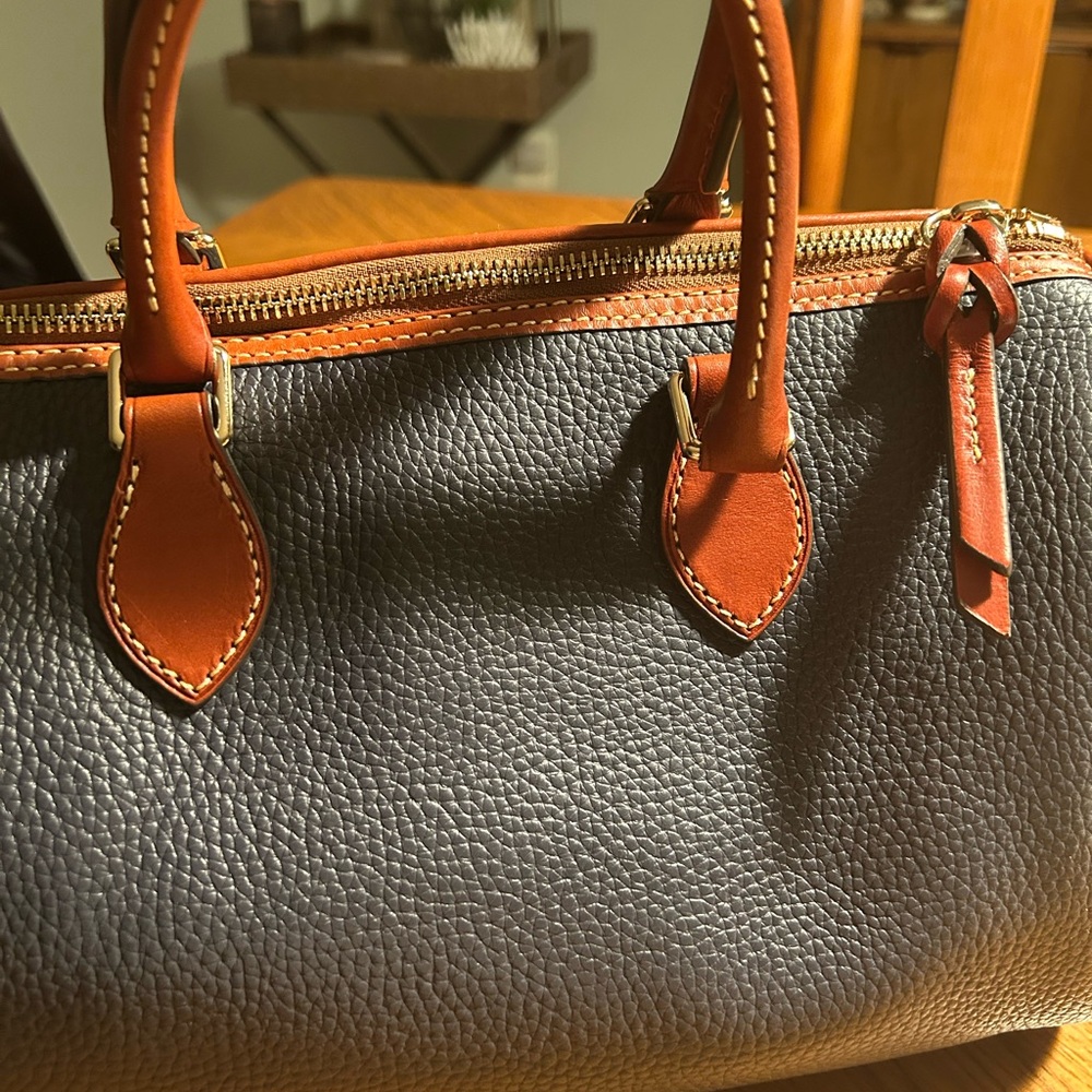 Dooney & Bourke Midnight Navy and Brown Leather Duffel Bag with Wallet - Picture 9 of 15